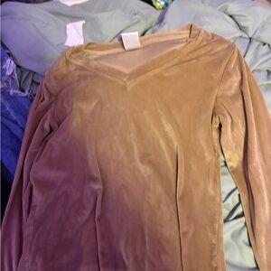 Tan V-Neck Long Sleeve Top